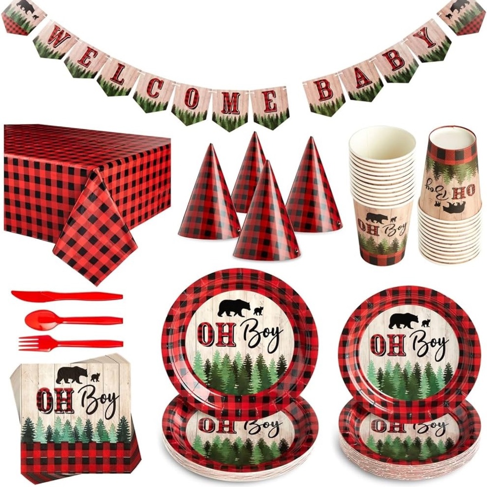 Sparkle And Bash 24 Party Hats Lumberjack Baby Shower Decorations For Boy